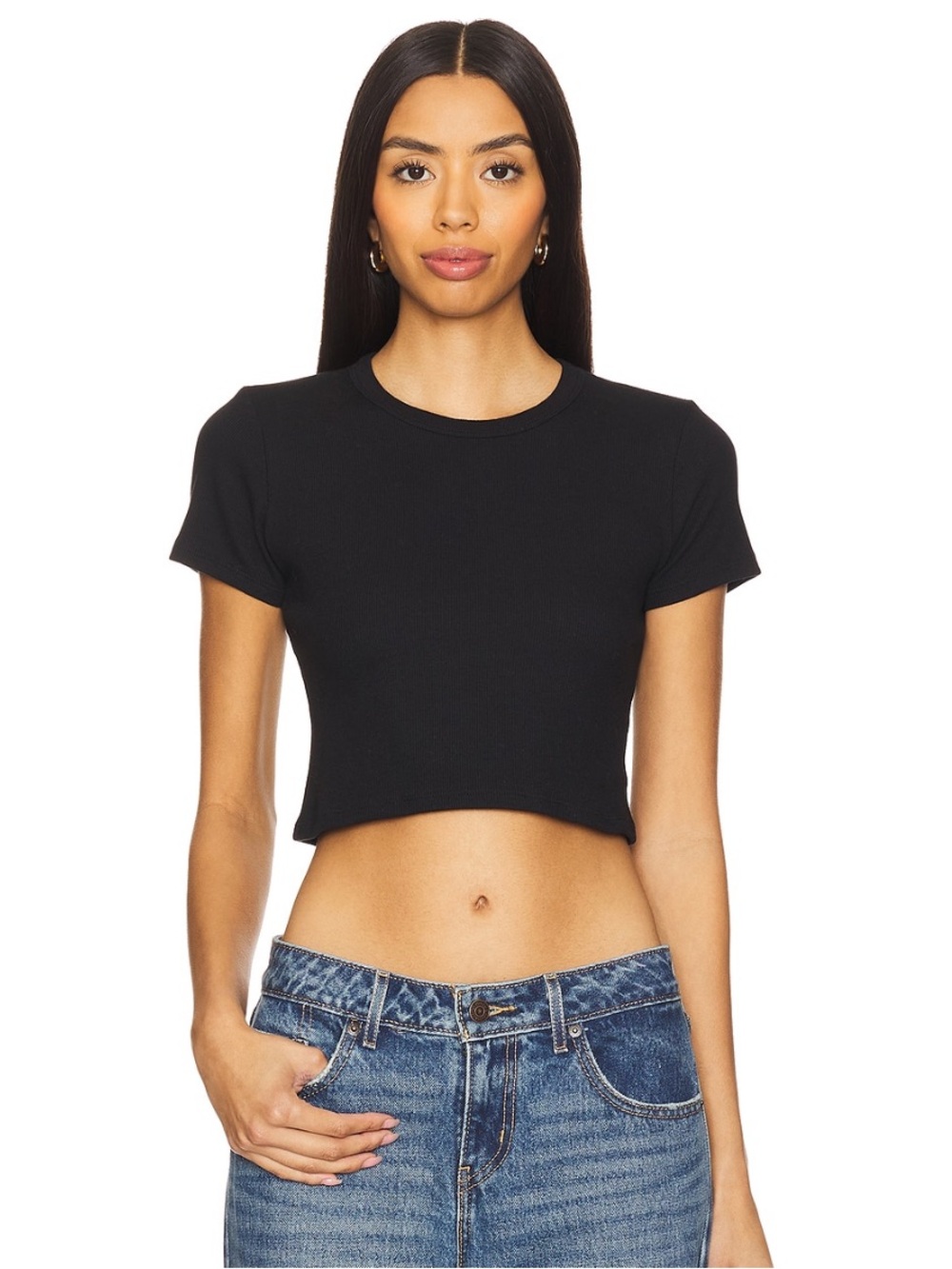 WeWoreWhat Black Crop Slim Fit Tee
